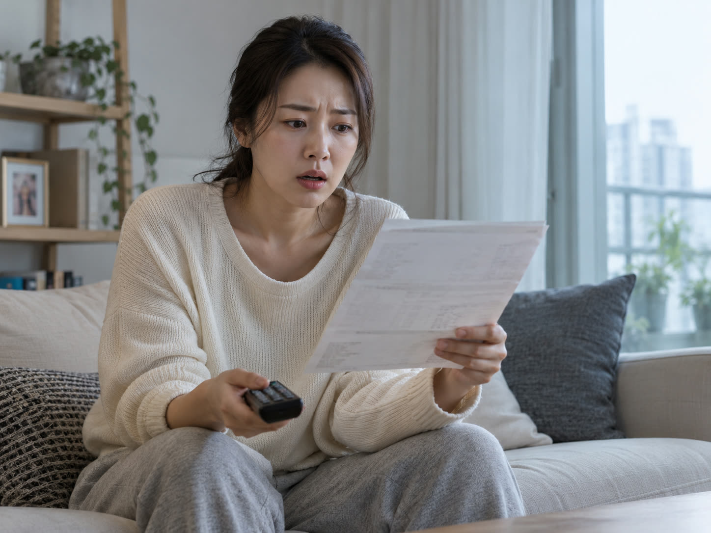 청구서를 확인하며 당황하는 모습