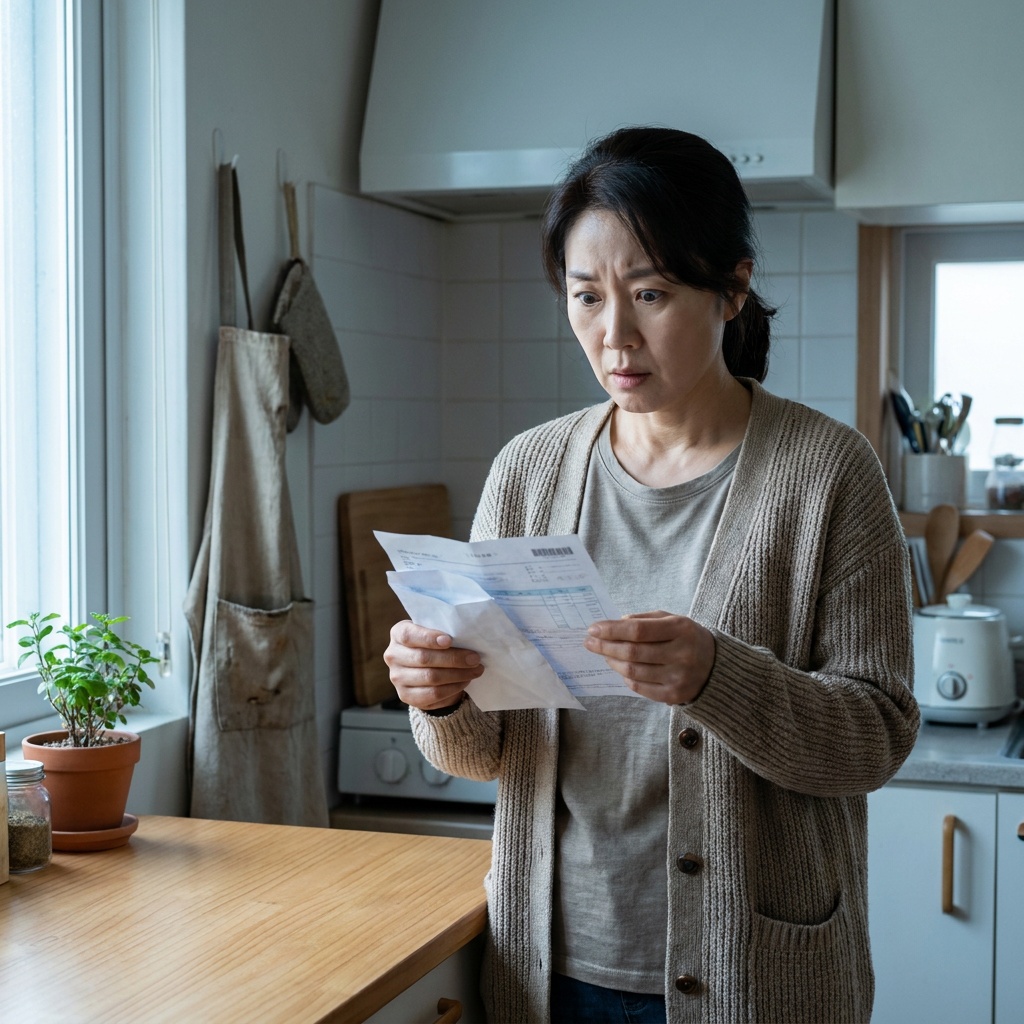 설치비 청구서를 확인하며 당황하는 모습