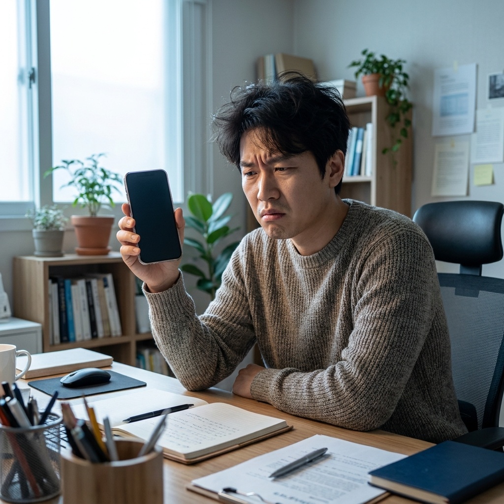 재약정 문자를 확인하며 고민하는 모습