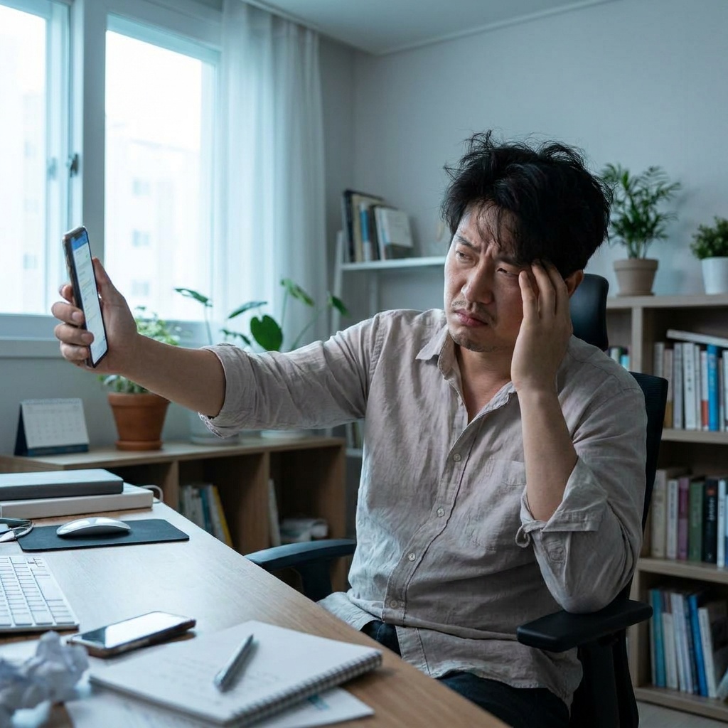 스팸 전화를 받고 당황하는 모습